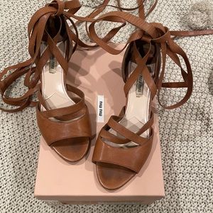 Miu Miu lace up sandals brown leather